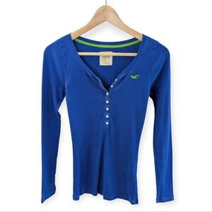 Hollister Y2K Blue Long Sleeve Ribbed Henley Medium